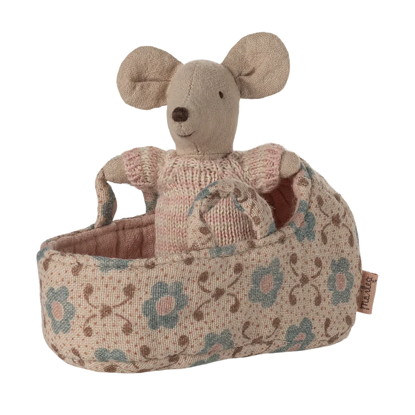 Maileg - Bébé souris dans son couffin rose