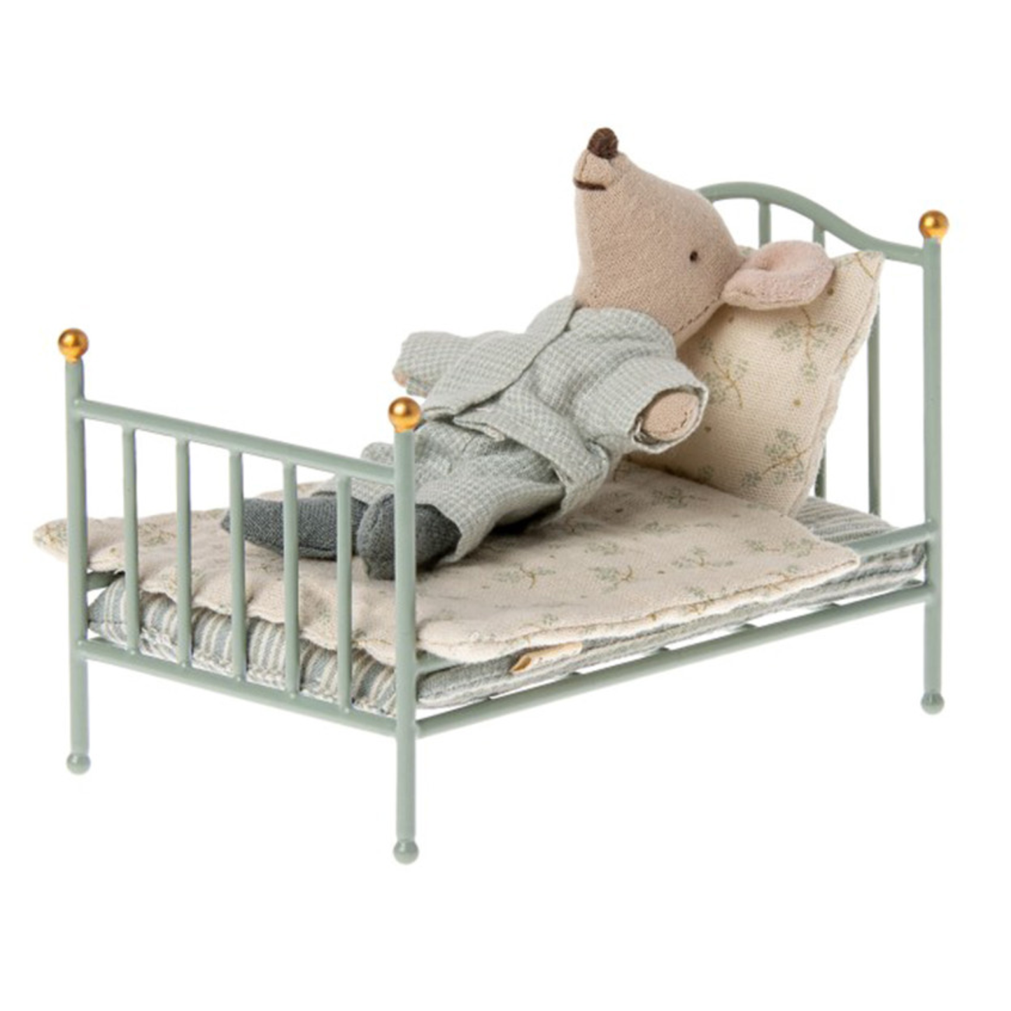 Maileg - Petit lit vintage en métal - Menthe - Elément miniature