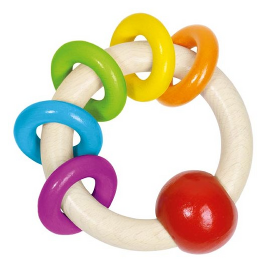 Hochet en bois - Anneaux arc-en-ciel - Goki