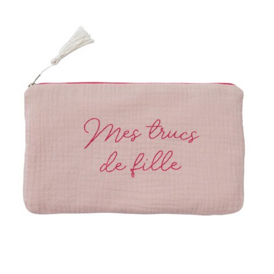 Trousse en gaze de coton brodée “Mes trucs de filles” - BB&Co