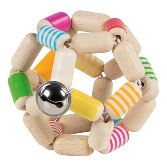 Hochet en bois - Petite balle flexible arc-en-ciel avec grelot - Goki