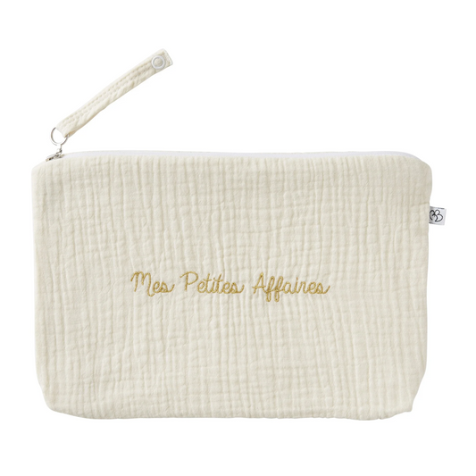 Trousse en gaze de coton brodée “Mes petites affaires” - Ivoire - BB&Co