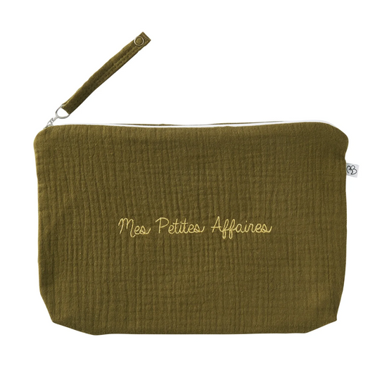 Trousse en gaze de coton brodée “Mes petites affaires” - Bronze - BB&Co