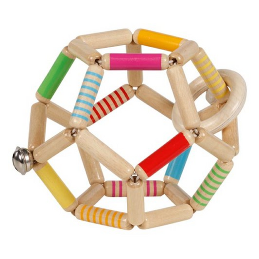 Hochet en bois - Balle flexible arc-en-ciel avec grelot - Goki