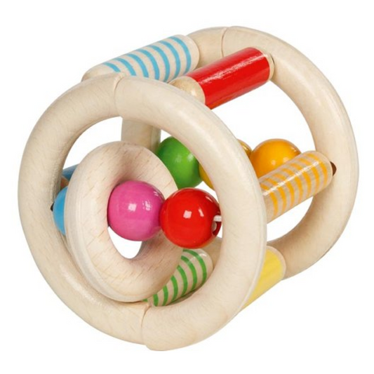 Hochet en bois - Cage flexible arc-en-ciel - Goki