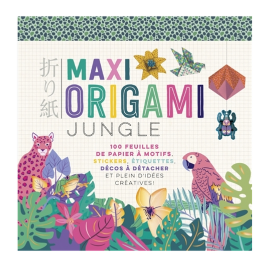 Maxi origami jungle : 100 feuilles de papier à motifs, stickers, étiquettes, décos à détacher et plein d'idées créatives ! - Coffret DIY