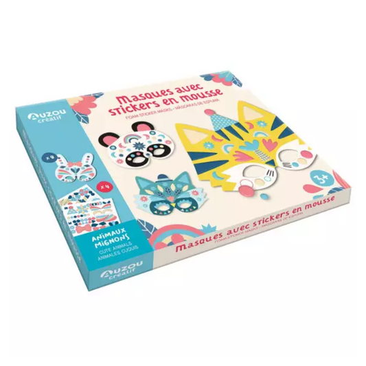 Mon coffret d'artiste - Masques avec stickers en mousse - Animaux mignons - Coffret DIY - Auzou