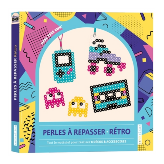 Perles à repasser : rétro : tout le matériel pour réaliser 8 décos & accessoires - Coffret DIY