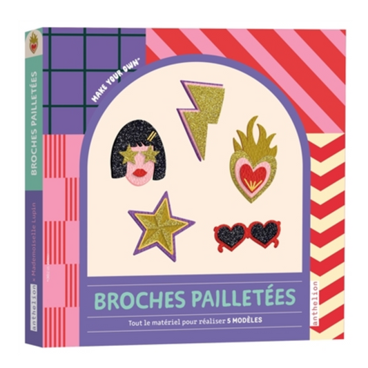 Broches pailletées : tout le matériel pour réaliser 5 modèles - Coffret DIY