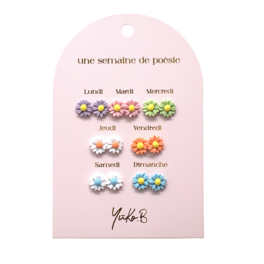 Ensemble de 7 paires de boucles d'oreilles - Une semaine de poésie Fleurs