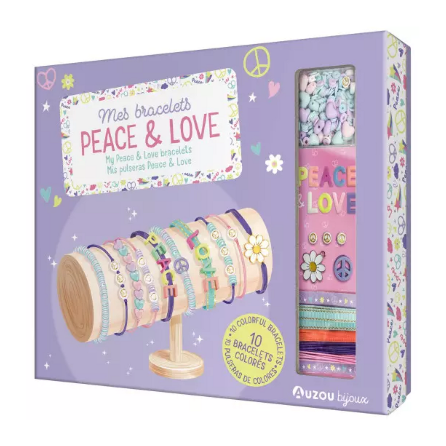 Mes bracelets peace & love : 10 bracelets colorés - Coffret DIY - Auzou