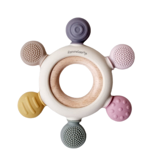 Anneau de dentition bois & silicone - Multicolore Rose - Rammelaartje