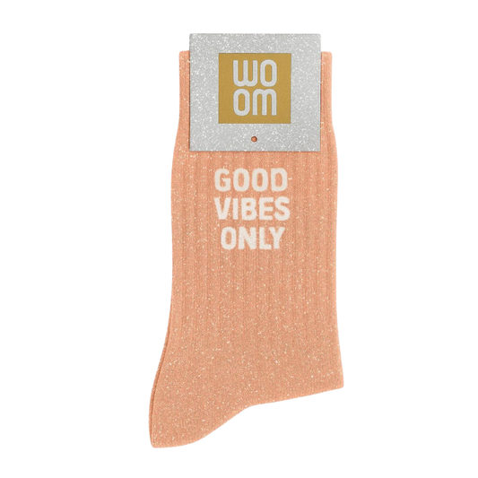 Chaussettes à paillettes "Good Vibes Only" Peachy Peach - Woom