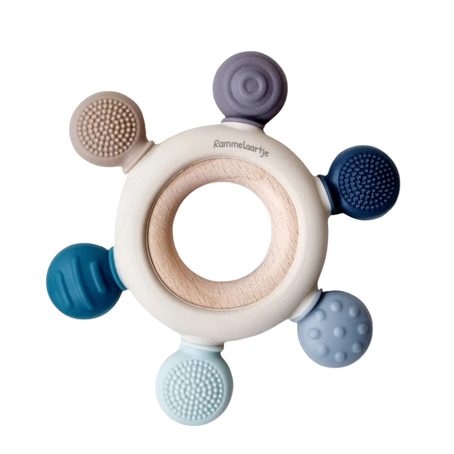 Anneau de dentition bois & silicone - Multicolore Bleu - Rammelaartje
