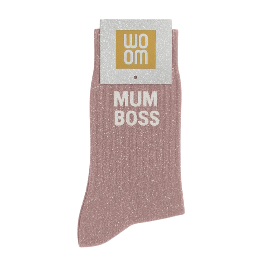 Chaussettes à paillettes "Mum Boss" Rose Gold - Woom